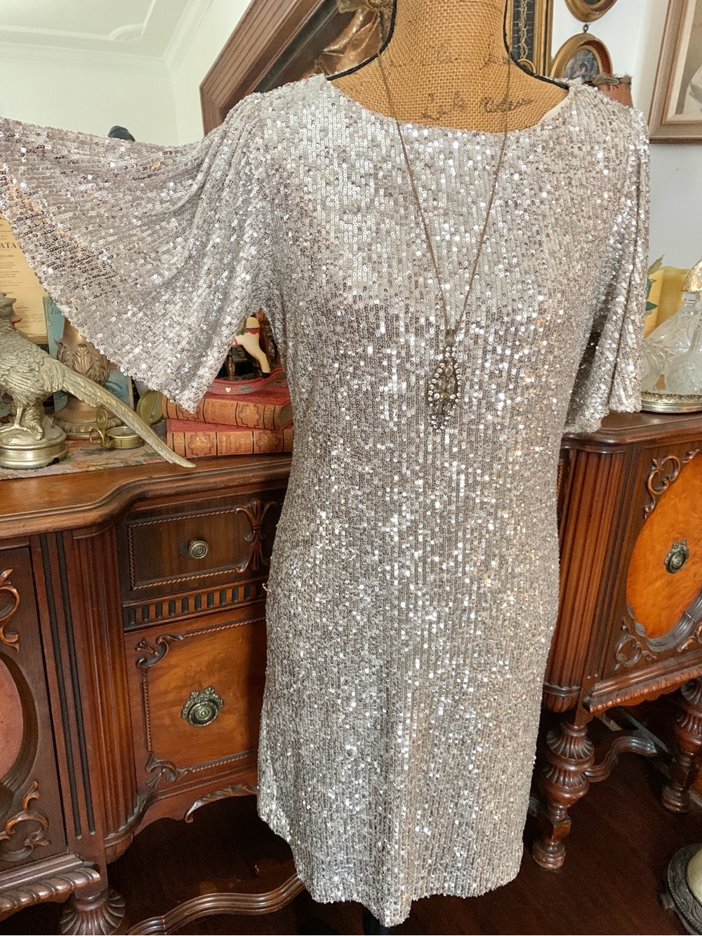 Vintage Glam Gatsby-inspo Deco-inspo Silvery Sequin New Year's Eve Dress Gown